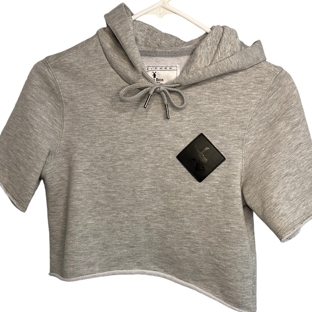 Dutch Bros Cropped Hoodie XS+SMALL Gray w/Black Logo Rose DB 1992 Cute!